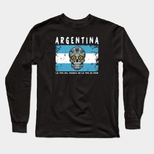 Sugar Skull Buenos Aires Argentina Flag Long Sleeve T-Shirt